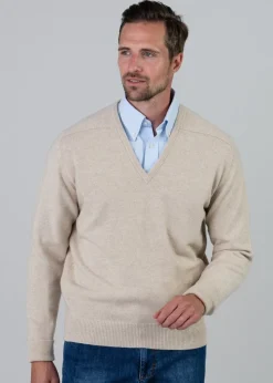 Melrose 2 Ply Cashmere V-Neck - Linen