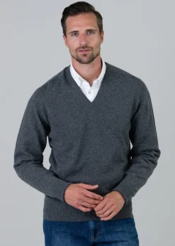 Melrose 2 Ply Cashmere V-Neck - Derby Grey