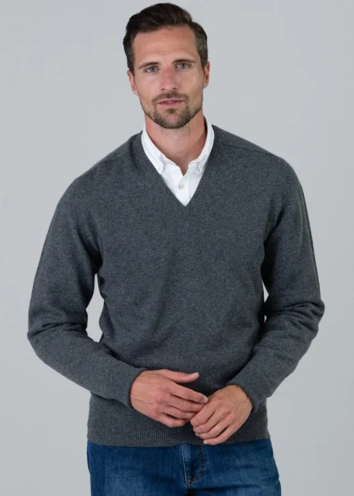 Melrose 2 Ply Cashmere V-Neck - Derby Grey