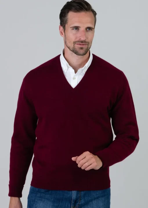 Melrose 2 Ply Cashmere V-Neck - Bordeaux