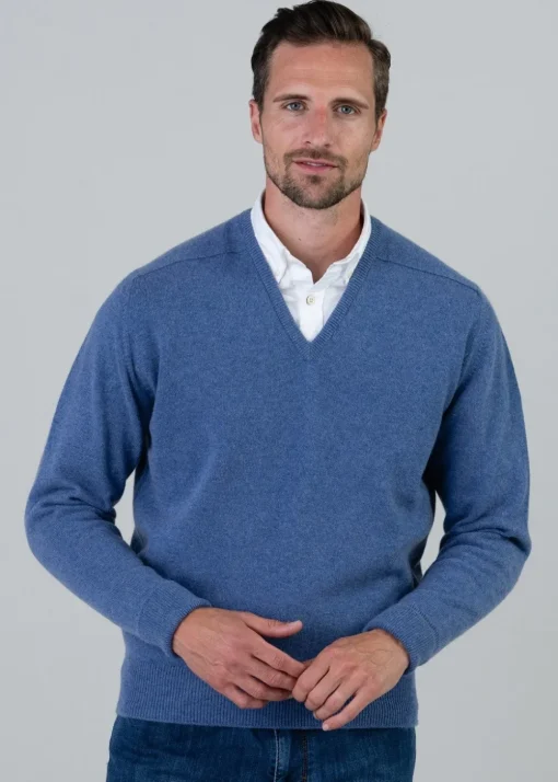 Melrose 2 Ply Cashmere V-Neck - Lapis
