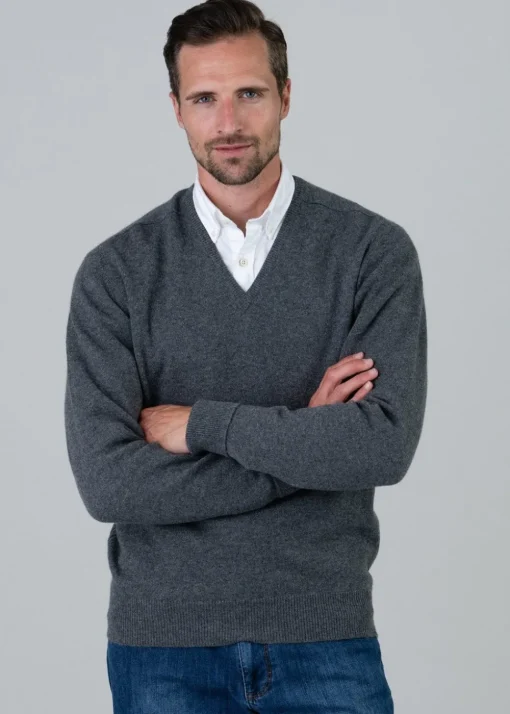Melrose 2 Ply Cashmere V-Neck - Derby Grey