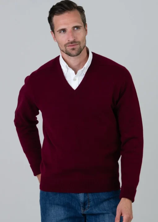 Melrose 2 Ply Cashmere V-Neck - Bordeaux