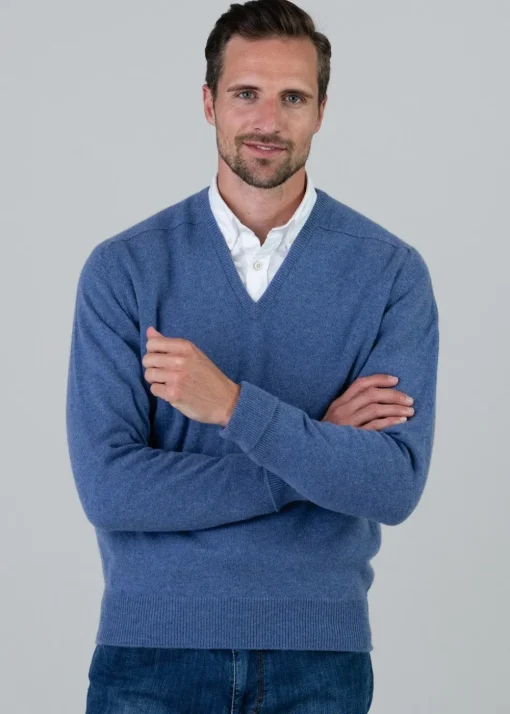 Melrose 2 Ply Cashmere V-Neck - Lapis