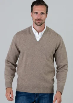 Melrose 2 Ply Cashmere V-Neck - Dark Natural