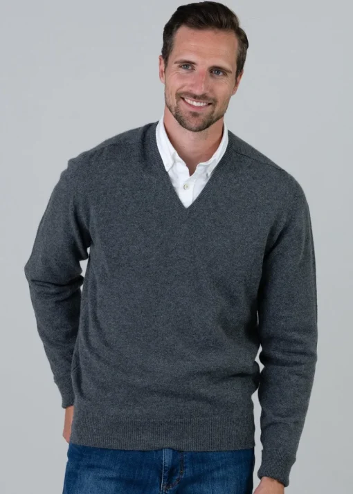 Melrose 2 Ply Cashmere V-Neck - Derby Grey