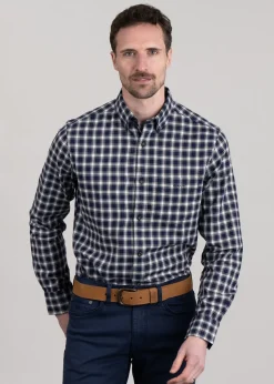 Micro Tartan Flannel Shirt - Classic Blue