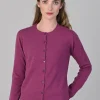 Millie Cashmere High Button Cardigan - Loganberry