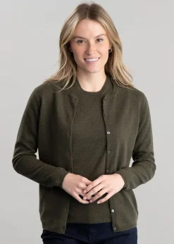 Millie Cashmere High Button Cardigan - Loden Mix