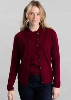 Millie Cashmere High Button Cardigan - Claret
