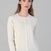 Millie Cashmere High Button Cardigan - White Undyed