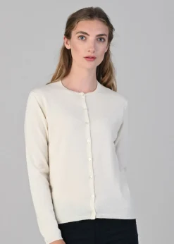 Millie Cashmere High Button Cardigan - White Undyed