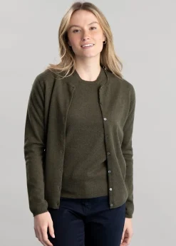Millie Cashmere High Button Cardigan - Loden Mix