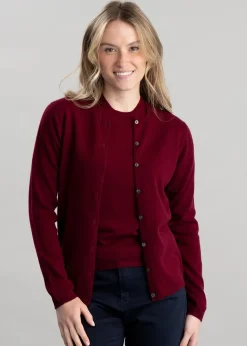 Millie Cashmere High Button Cardigan - Claret