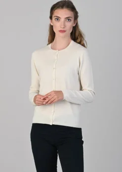 Millie Cashmere High Button Cardigan - White Undyed