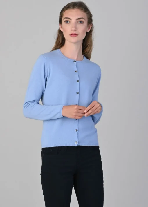 Millie Cashmere High Button Cardigan - Hyacinth