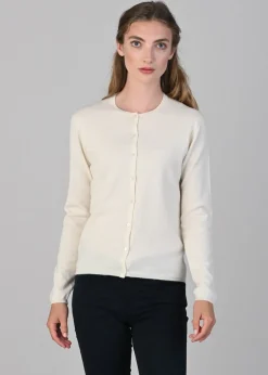 Millie Cashmere High Button Cardigan - White Undyed