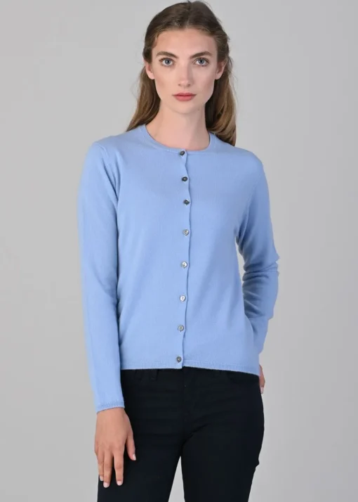 Millie Cashmere High Button Cardigan - Hyacinth