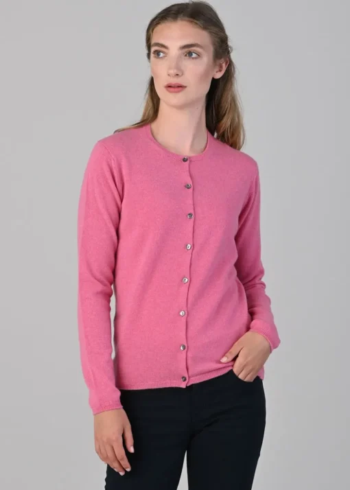 Millie Cashmere High Button Cardigan - Starlet