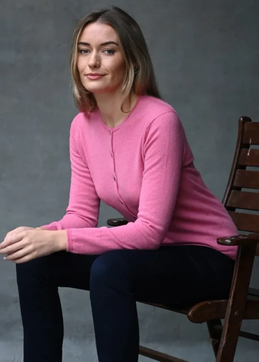 Millie Cashmere High Button Cardigan - Starlet