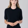 Millie Cashmere Short Sleeve Crew - Navy