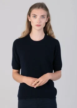 Millie Cashmere Short Sleeve Crew - Navy
