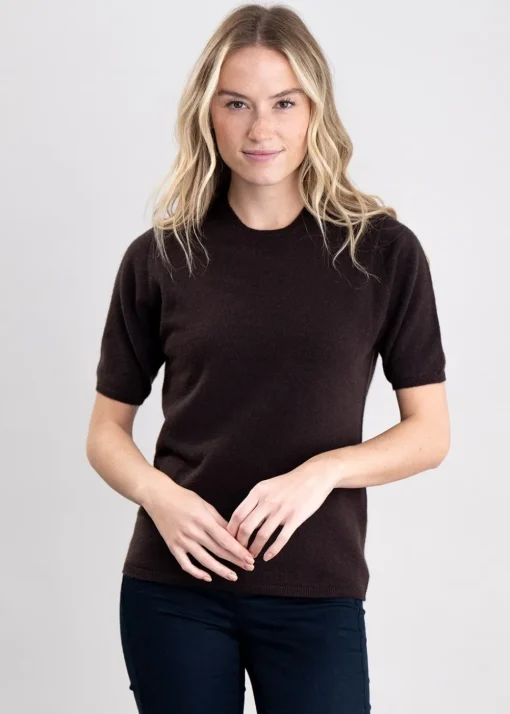 Millie Cashmere Short Sleeve Crew - Ebony