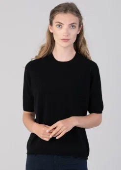 Millie Cashmere Short Sleeve Crew - Black