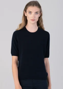 Millie Cashmere Short Sleeve Crew - Navy