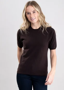 Millie Cashmere Short Sleeve Crew - Ebony