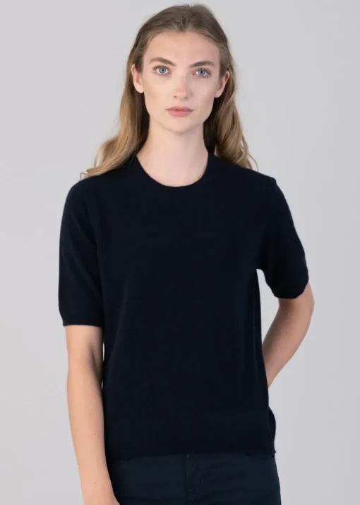 Millie Cashmere Short Sleeve Crew - Navy
