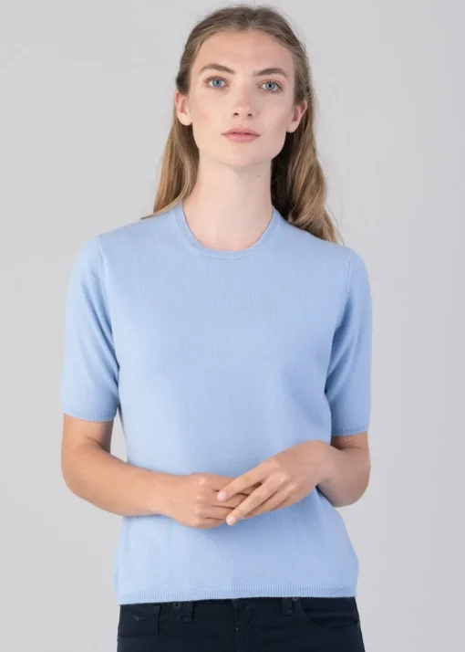 Millie Cashmere Short Sleeve Crew - Hyacinth