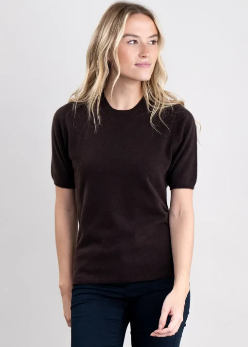 Millie Cashmere Short Sleeve Crew - Ebony