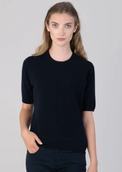 Millie Cashmere Short Sleeve Crew - Navy