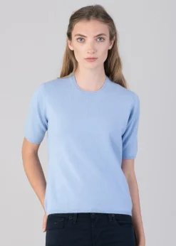 Millie Cashmere Short Sleeve Crew - Hyacinth