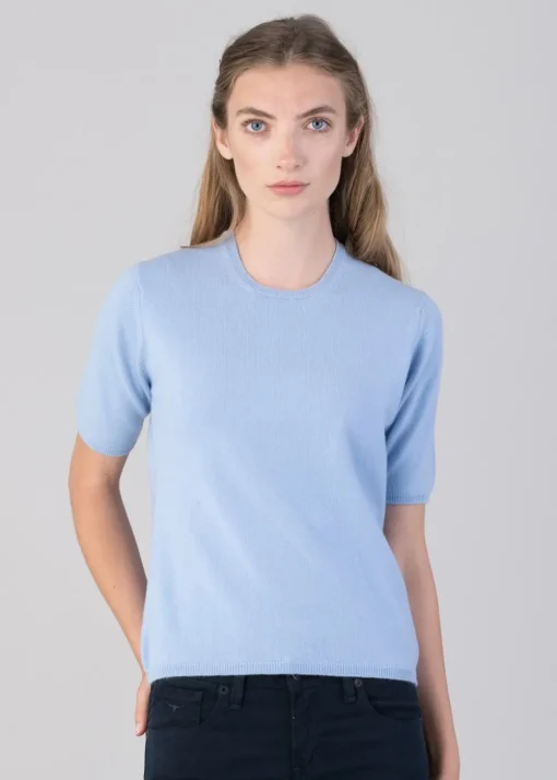 Millie Cashmere Short Sleeve Crew - Hyacinth