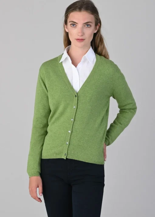 Millie Cashmere Vee Cardigan - Foliage
