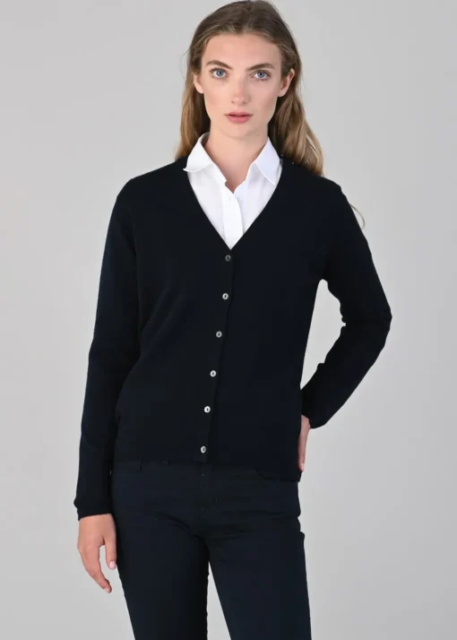 Millie Cashmere Vee Cardigan - Navy