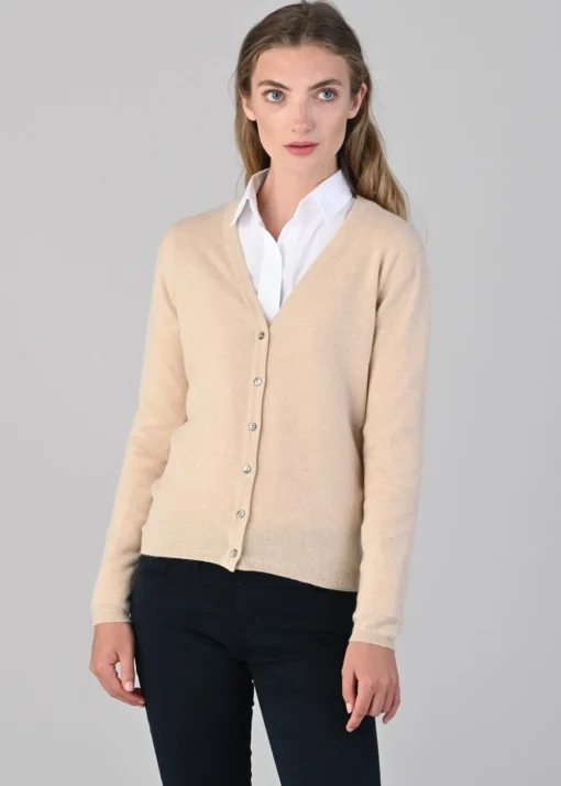Millie Cashmere Vee Cardigan - Oatmeal