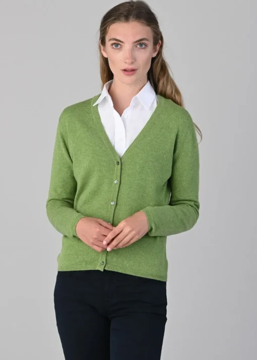 Millie Cashmere Vee Cardigan - Foliage