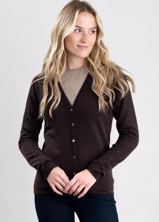 Millie Cashmere Vee Cardigan - Ebony