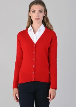 Millie Cashmere Vee Cardigan - Cardinal