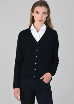 Millie Cashmere Vee Cardigan - Navy