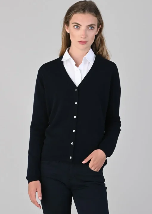 Millie Cashmere Vee Cardigan - Navy
