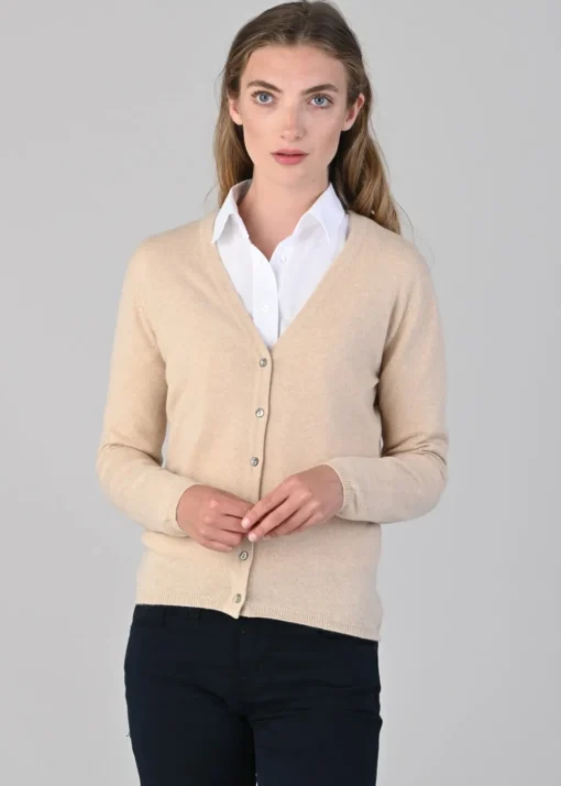 Millie Cashmere Vee Cardigan - Oatmeal