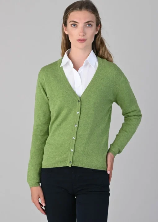 Millie Cashmere Vee Cardigan - Foliage