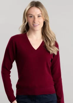 Millie Cashmere Vee Neck - Claret