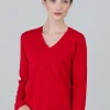 Millie Cashmere Vee Neck - Cardinal