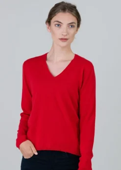 Millie Cashmere Vee Neck - Cardinal