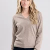 Millie Cashmere Vee Neck - Dark Natural